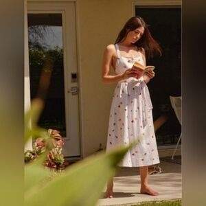 Reformation 'Fruit Loops' Apron Midi Dress 100% Linen, Size 8